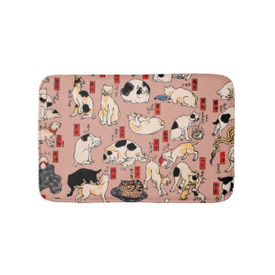japanese cats Ukiyo-e Funny kitty Bath Mat