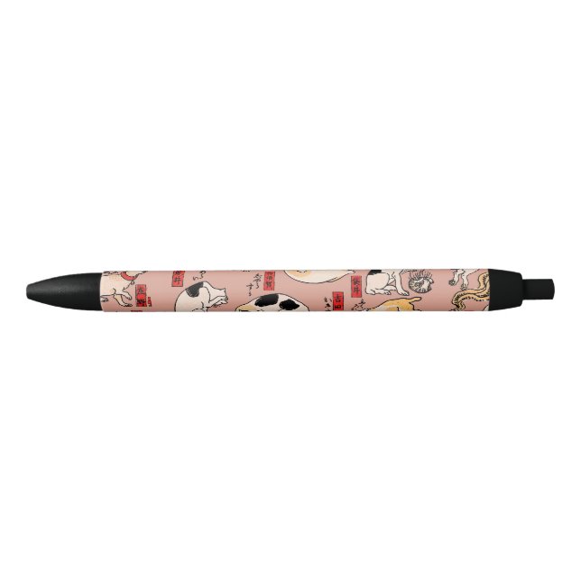 japanese cats Ukiyo-e Funny kitty Black Ink Pen (Front)