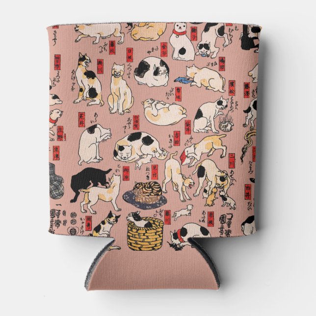 japanese cats Ukiyo-e Funny kitty Can Cooler (Front)