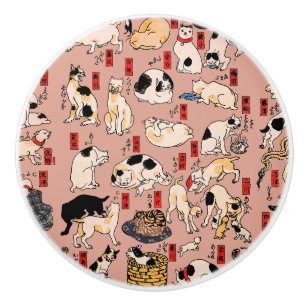 japanese cats Ukiyo-e Funny kitty Ceramic Knob