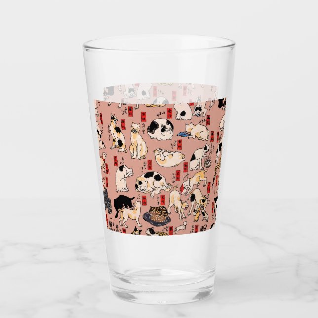 japanese cats Ukiyo-e Funny kitty Glass (Front)
