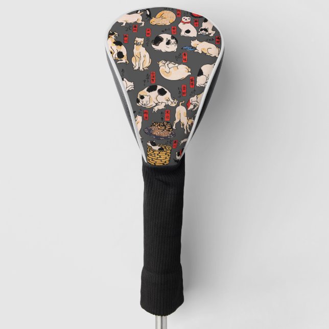 japanese cats Ukiyo-e Funny kitty Golf Head Cover (Front)