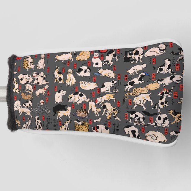 japanese cats Ukiyo-e Funny kitty Golf Head Cover (Front)