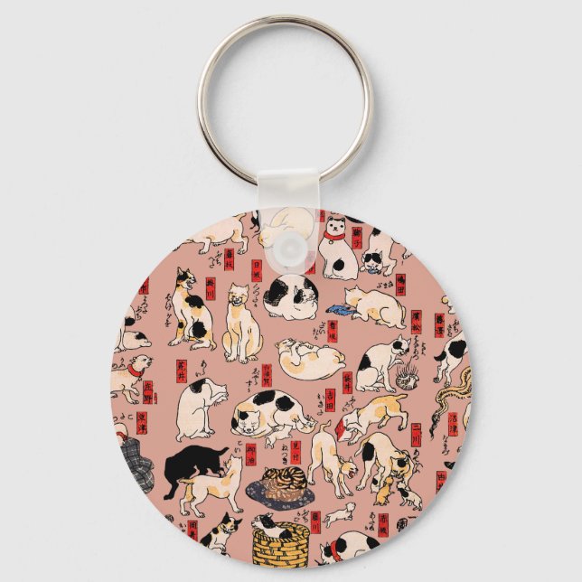 japanese cats Ukiyo-e Funny kitty Key Ring (Front)