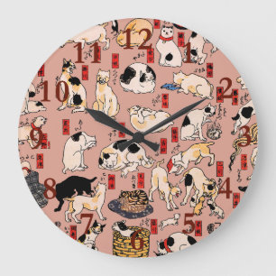 japanese cats Ukiyo-e Funny kitty Large Clock