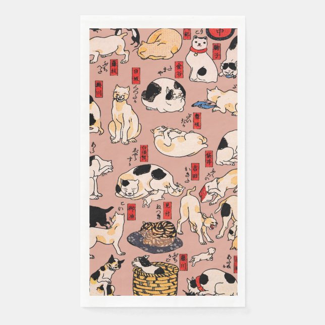 japanese cats Ukiyo-e Funny kitty Napkin (Front)