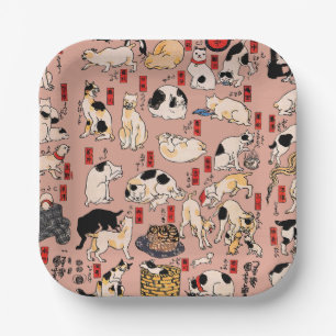 japanese cats Ukiyo-e Funny kitty Paper Plate