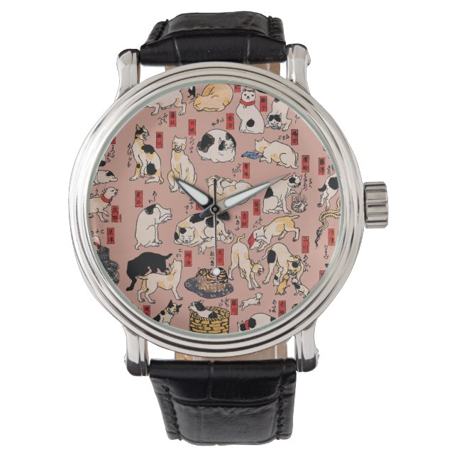 japanese cats Ukiyo-e Funny kitty Watch (Front)