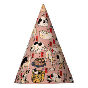 Japanese Cats Woodblock ukiyo-e Vintage Kitty Party Hat
