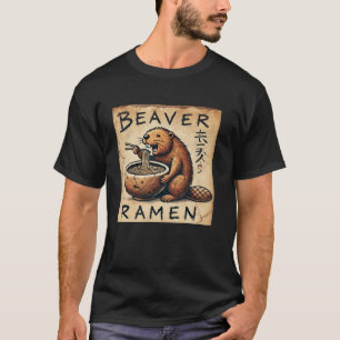 Japanese Cave Art Noodles Lover Wildlife Beaver Ra T-Shirt