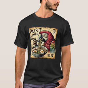 Japanese Cave Art Noodles Lover Wildlife Parrot Ra T-Shirt