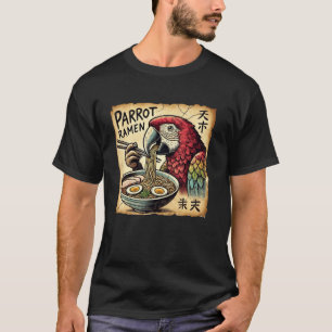 Japanese Cave Art Noodles Lover Wildlife Parrot Ra T-Shirt