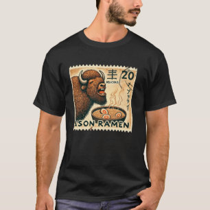 Japanese Cave Art Postage Stamp Noodles Bison Rame T-Shirt