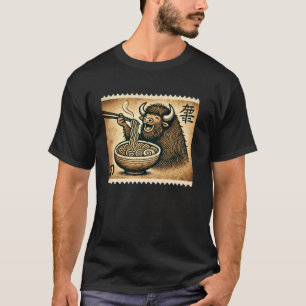 Japanese Cave Art Postage Stamp Noodles Bison Rame T-Shirt