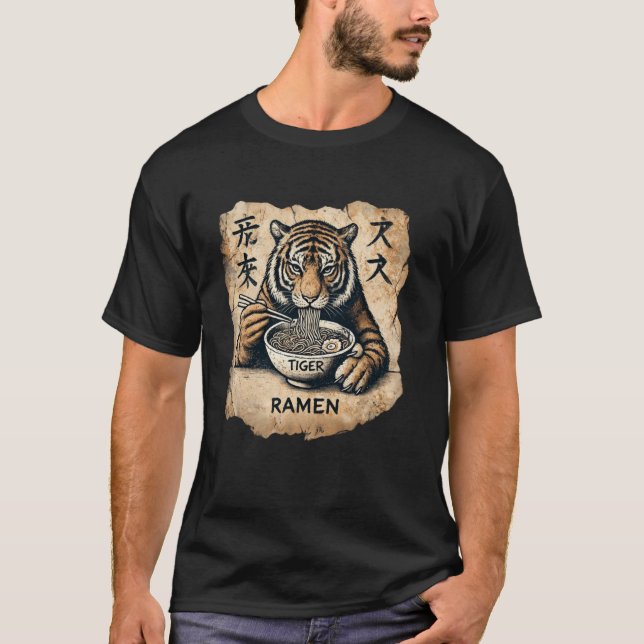 Japanese Cave Art Wildlife Noodle Lover Lion Ramen T-Shirt (Front)