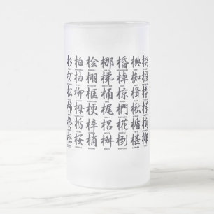 Japanese character regarding the wood black frosted glass beer mug