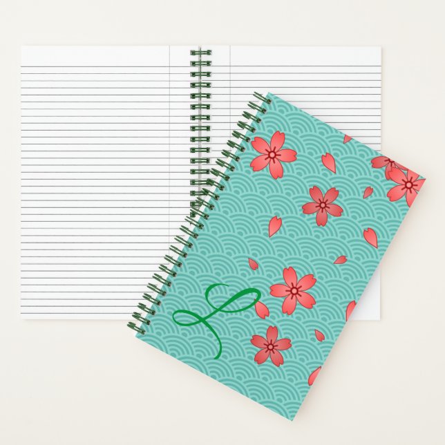 Japanese Cherry Blossom and Wave Pattern Notebook (Inside)