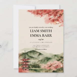 Japanese Cherry Blossom Asian Wedding Invitation