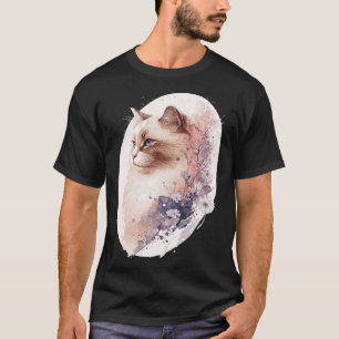 Japanese Cherry Blossom Birman Cat Watercolor Saku T-Shirt