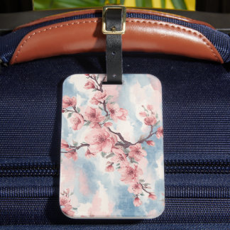 Japanese Cherry Blossom Blush Pink Blue Luggage Tag