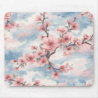Japanese Cherry Blossom Blush Pink Blue Mouse Mat