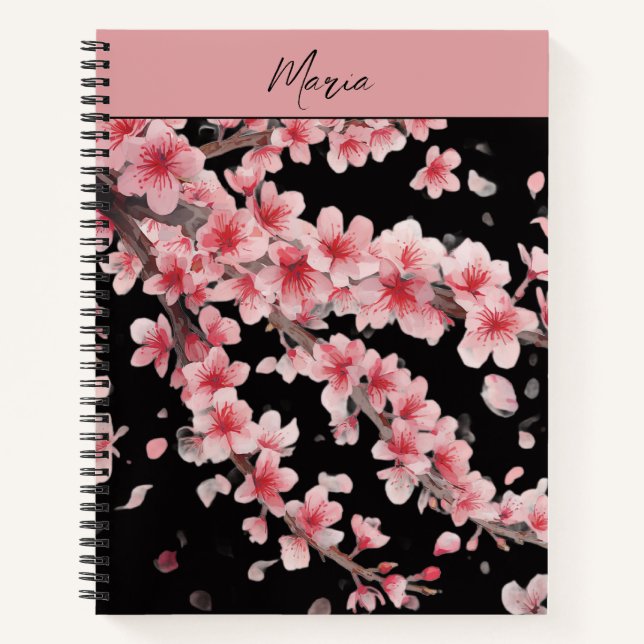 Japanese Cherry Blossom Blush Pink white Notebook (Front)