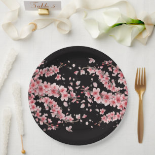 Japanese Cherry Blossom Blush Pink white Paper Plate