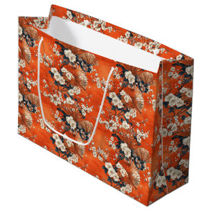 Japanese Cherry Blossom Fan Pattern (1) Large Gift Bag