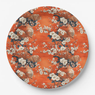 Japanese Cherry Blossom Fan Pattern (1) Paper Plate