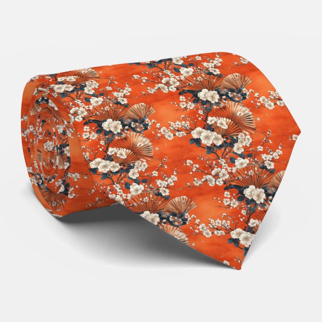 Japanese Cherry Blossom Fan Pattern (1) Tie (Rolled)