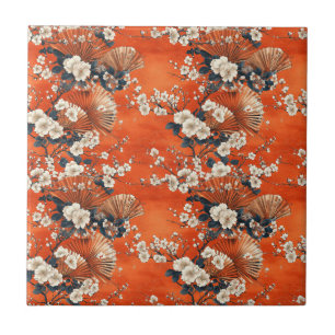 Japanese Cherry Blossom Fan Pattern (1) Tile