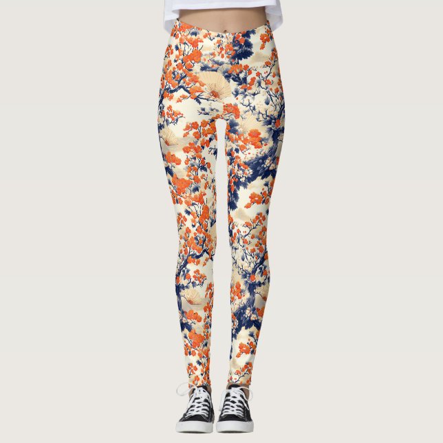 Japanese Cherry Blossom Fan Pattern (2) Leggings (Front)