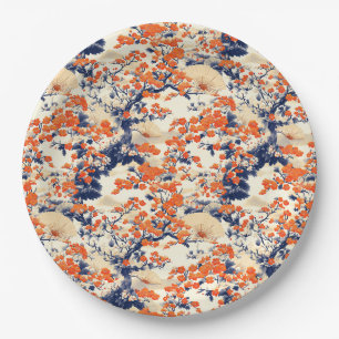 Japanese Cherry Blossom Fan Pattern (2) Paper Plate