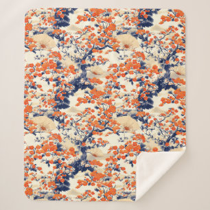 Japanese Cherry Blossom Fan Pattern (2) Sherpa Blanket
