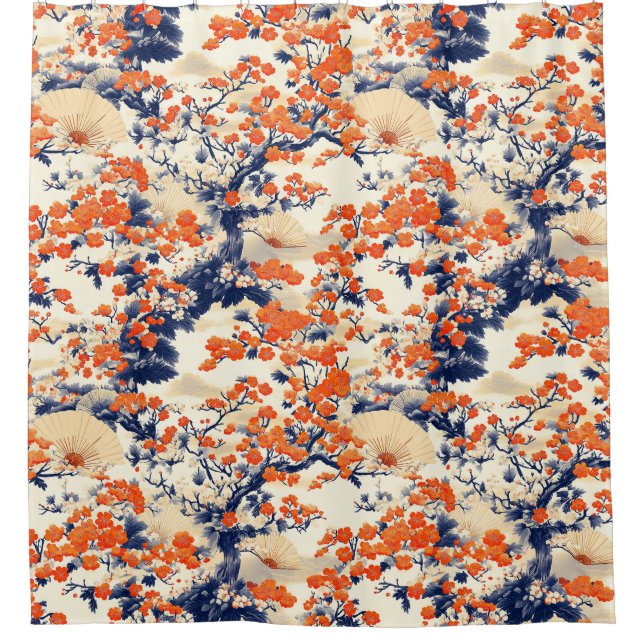 Japanese Cherry Blossom Fan Pattern (2) Shower Curtain (Front)