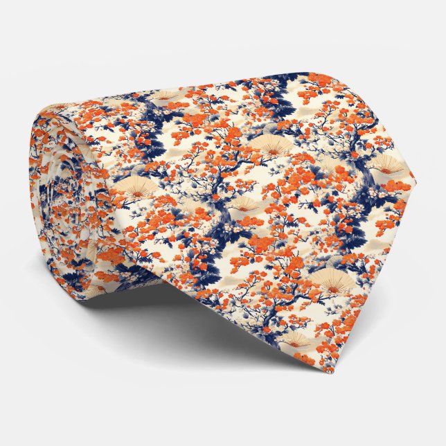 Japanese Cherry Blossom Fan Pattern (2) Tie (Rolled)