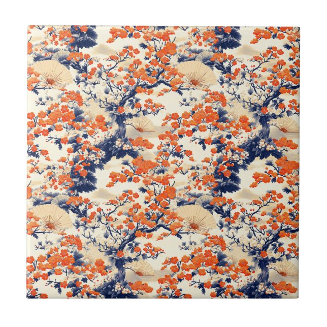 Japanese Cherry Blossom Fan Pattern (2) Tile (Front)