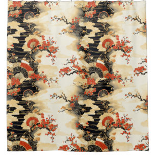 Japanese Cherry Blossom Fan Pattern (3) Shower Curtain