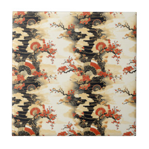 Japanese Cherry Blossom Fan Pattern (3) Tile