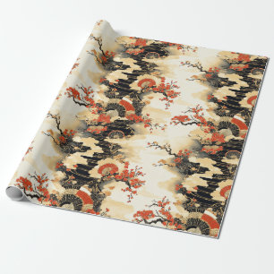 Japanese Cherry Blossom Fan Pattern (3) Wrapping Paper
