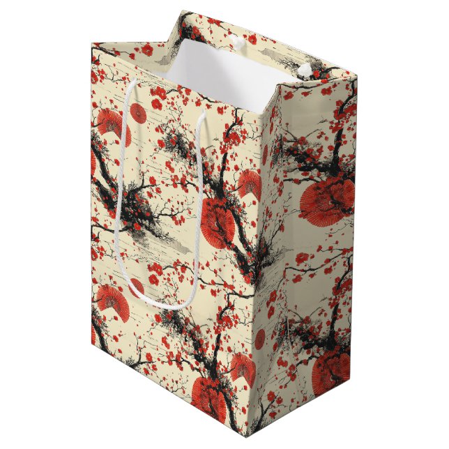 Japanese Cherry Blossom Fan Pattern (4) Medium Gift Bag (Front Angled)