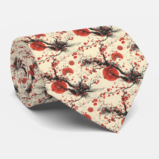 Japanese Cherry Blossom Fan Pattern (4) Tie (Rolled)