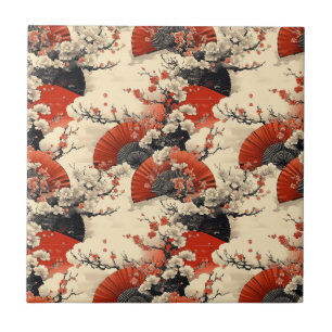 Japanese Cherry Blossom Fan Pattern (5) Tile