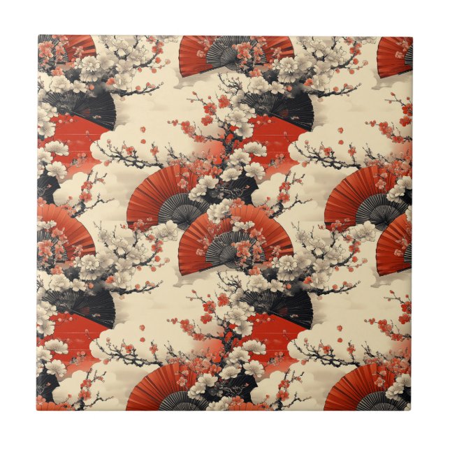 Japanese Cherry Blossom Fan Pattern (5) Tile (Front)
