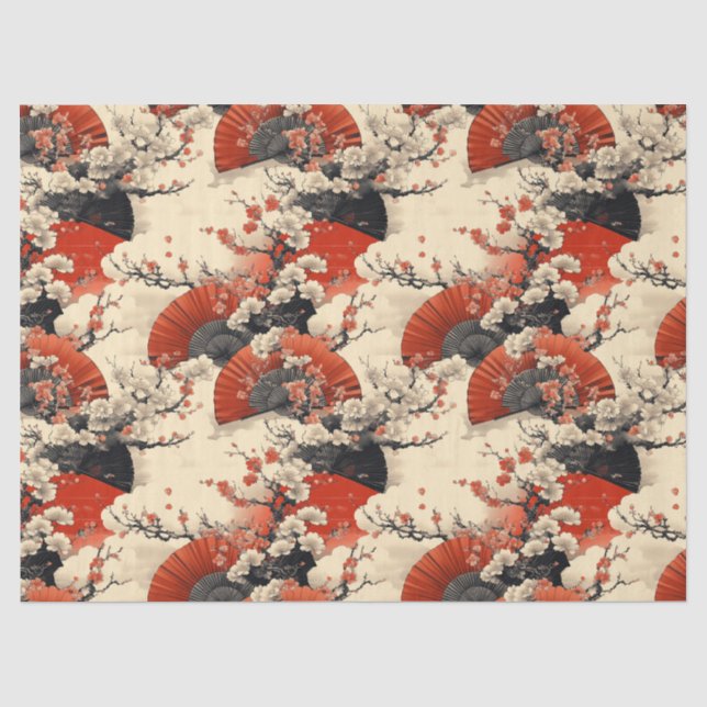 Japanese Cherry Blossom Fan Pattern (5) Tissue Paper (Front)