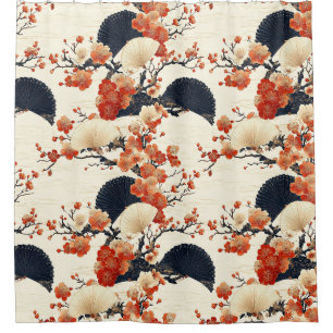 Japanese Cherry Blossom Fan Pattern (6) Shower Curtain