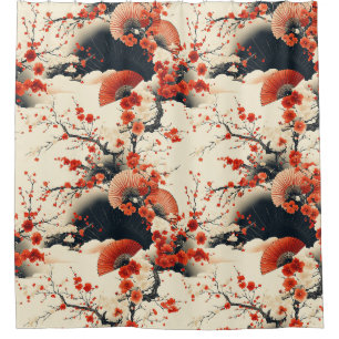 Japanese Cherry Blossom Fan Pattern (7) Shower Curtain