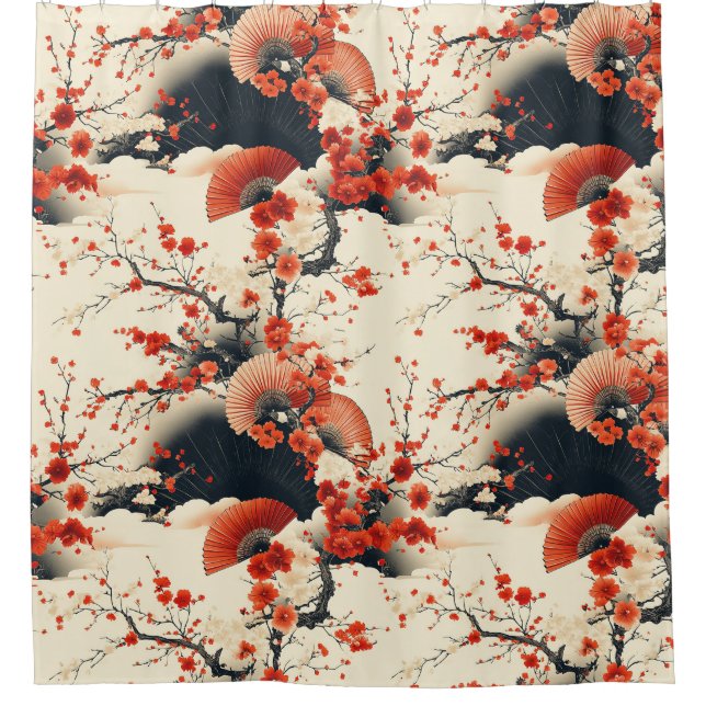 Japanese Cherry Blossom Fan Pattern (7) Shower Curtain (Front)