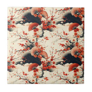 Japanese Cherry Blossom Fan Pattern (7) Tile