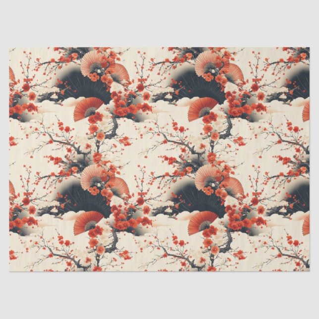 Japanese Cherry Blossom Fan Pattern (7) Tissue Paper (Front)